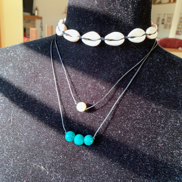 Boho Puka choker and turquoise necklace set - Picture 2 of 5